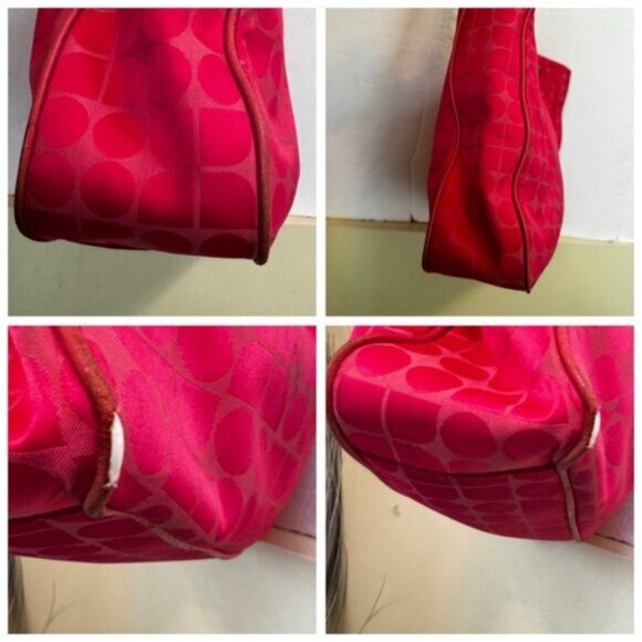 Kate Spade Pink Jacquard Pink Canvas Chain Strap Tote Shoulder Bag Leather Print - Picture 16 of 16